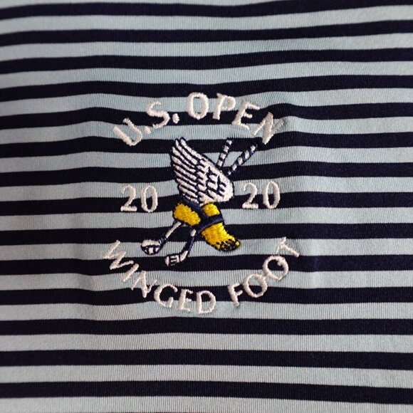 RLX Ralph Lauren Polo Shirt Large Blue Striped U.S. Open 2020 Winged Foot - Picture 3 of 7